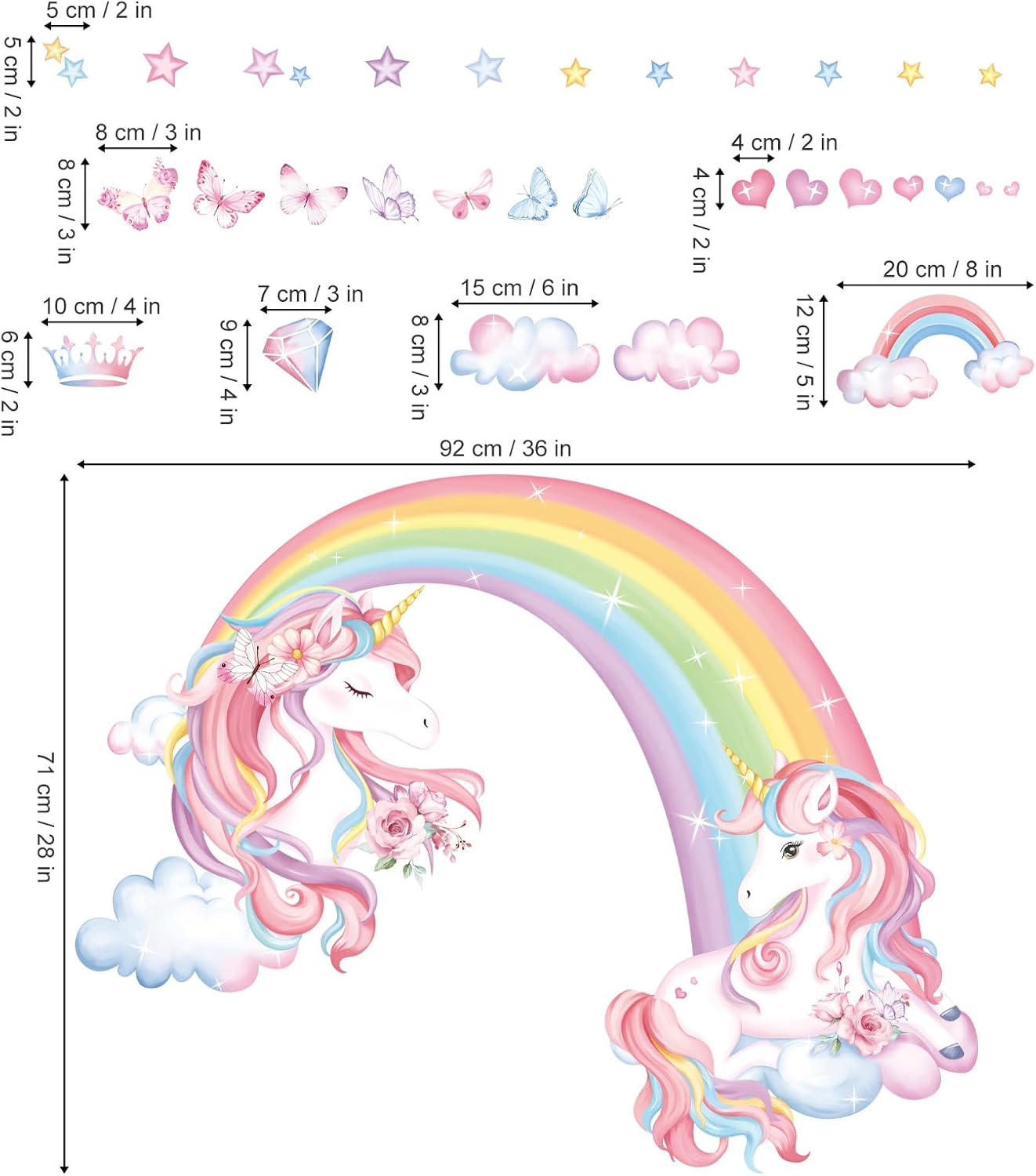 decalmile Rainbow Unicorn Wall Decals Rainbow Butterflies Clouds Unicorn Wall Stickers Baby Nursery Girls Bedroom Daycare Wall Decor - Image 4