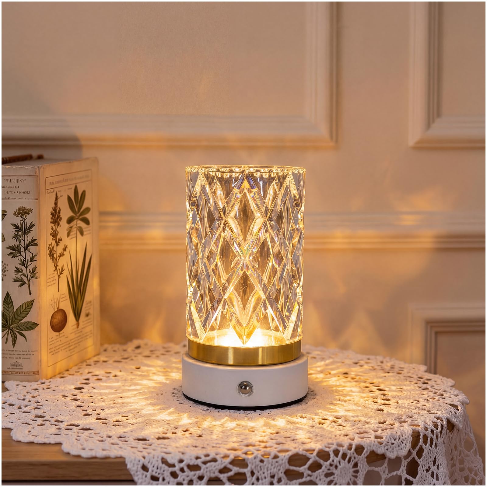 Crystal Table Lamp Portable LED Bedside Lamp Touch Control 3 Color Modes Dimmable USB Rechargeable Night Light Water