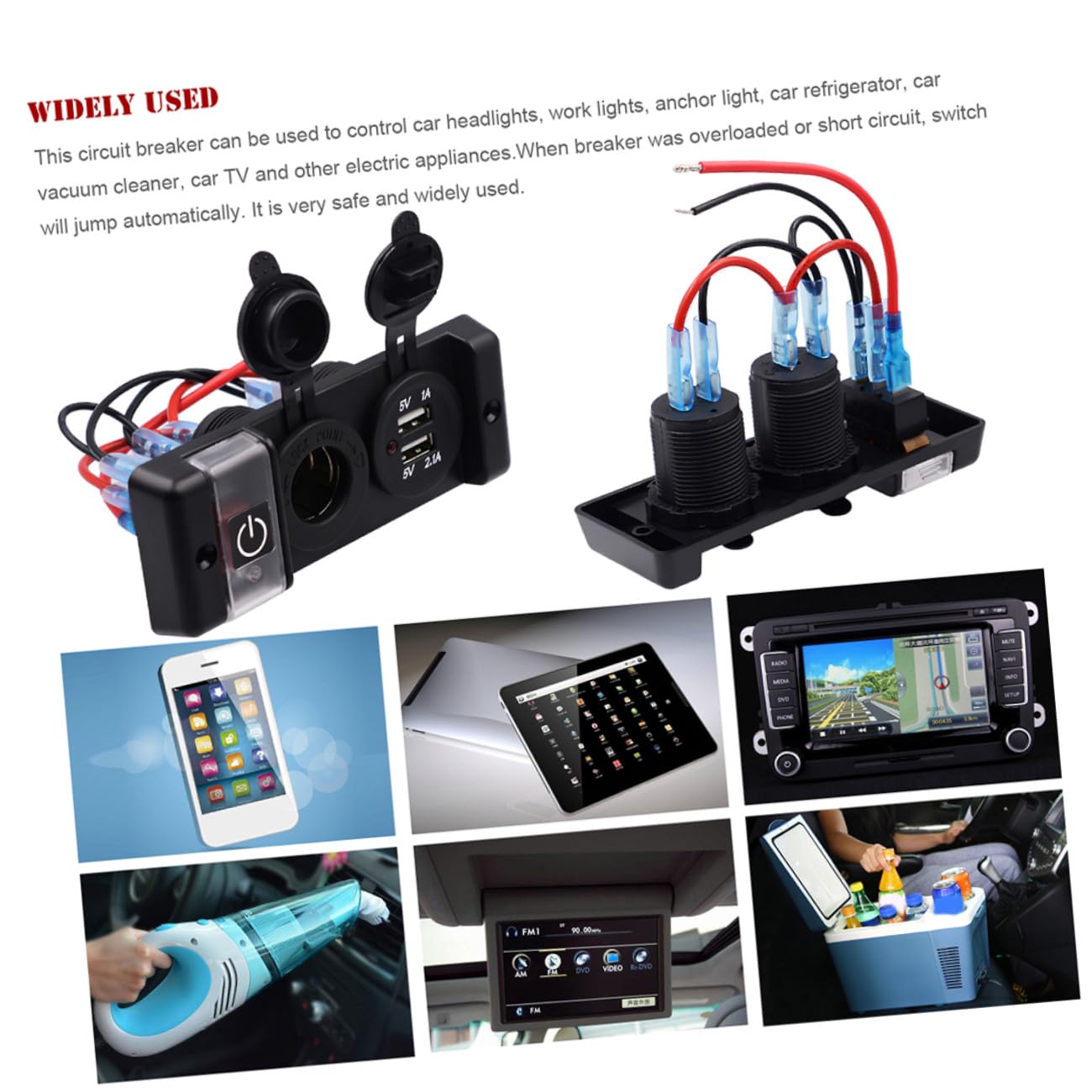 Vaguelly Presa per Auto USB con Interruttore Automatico e Funzione Waterproof, Presa Accendisigari con Doppio USB per Auto, Barca, Camper