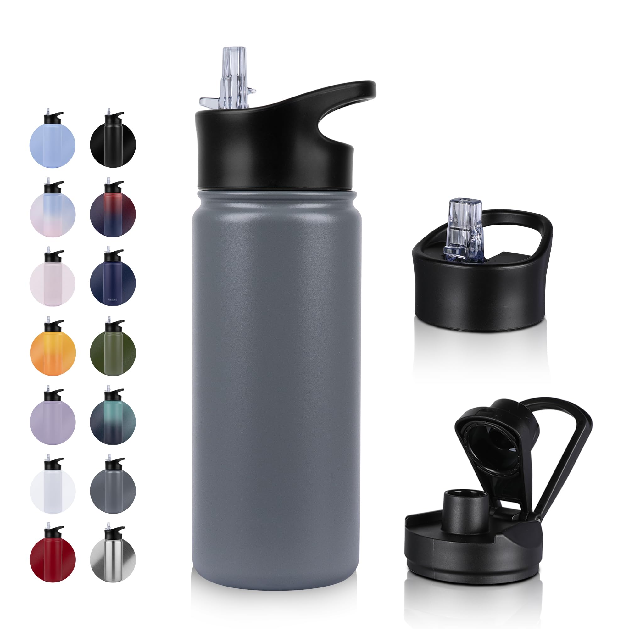 UMBFUN Insulated Water Bottle, 500ml 2 Lids (Straw Lid and Spout Lid)
