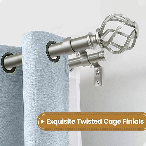 Miniatura 4 de KAMANINA Barra de cortina doble de 1 pulgada de 72 a 144 pulgadas (6-12 pies), barras de cortina resistentes de plata antigua para ventanas de 66 a