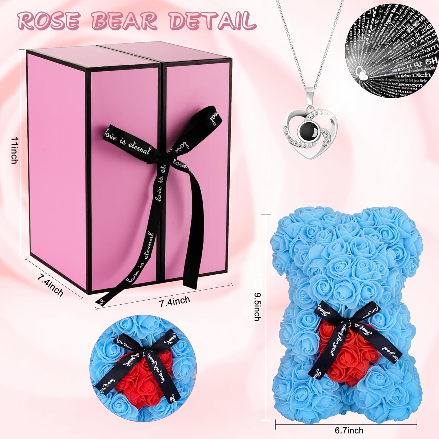 Flowers Rose Bear Gifts Artificial Forever Rose Everlasting Flower Teddy Bear Gifts for Her Women Mom Wife Wedding Mothers - Image 2