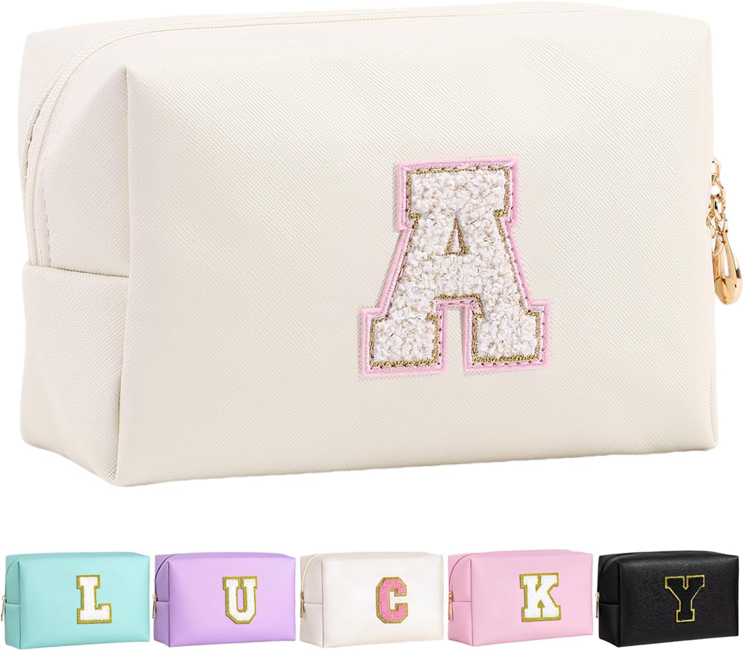 Personalized Preppy Patch Makeup Bag Waterproof PU Leather Travel Toiletry Bag with Zipper,Cosmetic Bag Women Friend Birthday Christmas Gifts