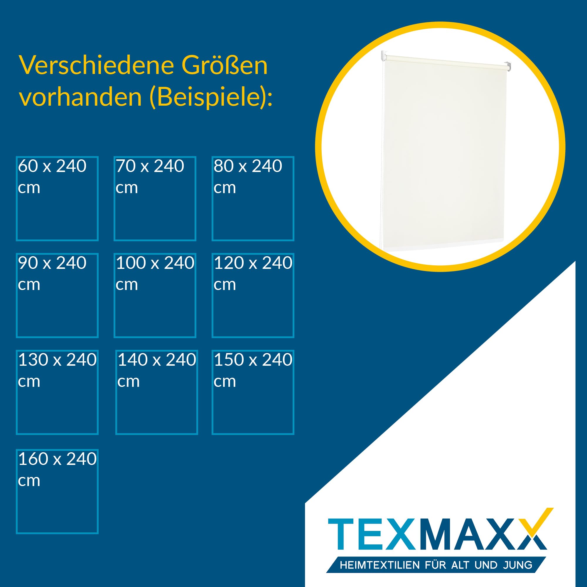 TEXMAXX® Duschrollo für Badewanne mit Seitenzug - Verschiedene Breiten/Duschvorhang Badewanne/Badewannenvorhang/Badewanne Vorhang - 140cm breit x 240cm inkl. Zubehör - Beige