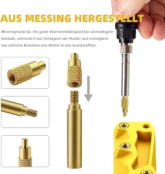 8 Stück Lötkolben Einschmelzhilfe aus Messing Spitzen set - 3D Drucker Zubehör mit Innengewinde Rändelmuttern 936 & 900M/T18 Lötkolbenspitzen für Gewindeeinsätz Einschmelzmuttern M2 M3 M4 M5 M6 M8