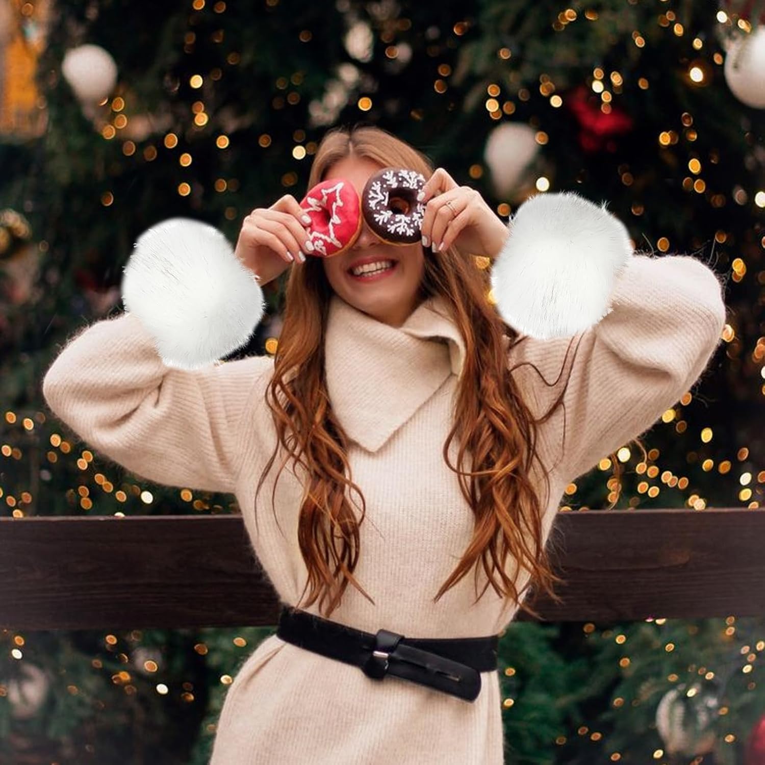 NUMJAW Fur Wrist Cuffs,Winter Fox Furry Bands Arm Warmer Women's Faux Fur Wrist Cuffs Winter Fox Furry wristbands Fluffy Fur Cuff Bracelet Arm Warmer accessories - Image 3