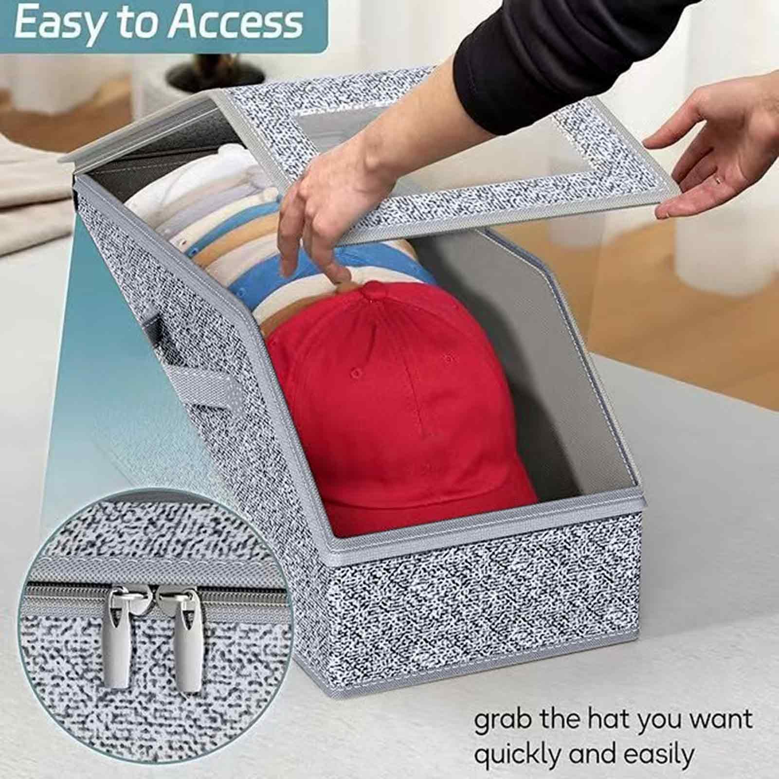 LEAQU Stackable Hat Storage for Baseball Caps, Hat Organizer for Closet, Sturdy Snapback Boxes for Men with Cardboard, Grey (1Pc)