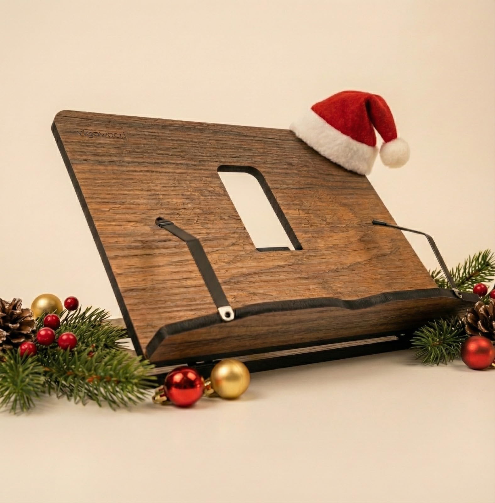 Vigo Wood Adjustable Wooden Book Holder - Premium 8mm Wood, Foldable Design, and Three Adjustable Angles - Elevate Your Reading Experience, Use as Cookbook Stand, Recipe Holder,Tablet and Laptop Stand