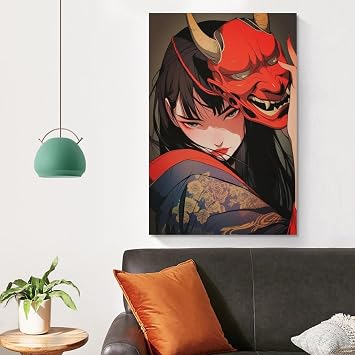 Cool Japanese Kimono Female Samurai Girl Anime Posters Room Decor Aesthetic Canvas Wall Art for Living Room Bedroom Prints Paintings Pictures Wall Decor Framed Unframed 12x18inch(30x45cm)