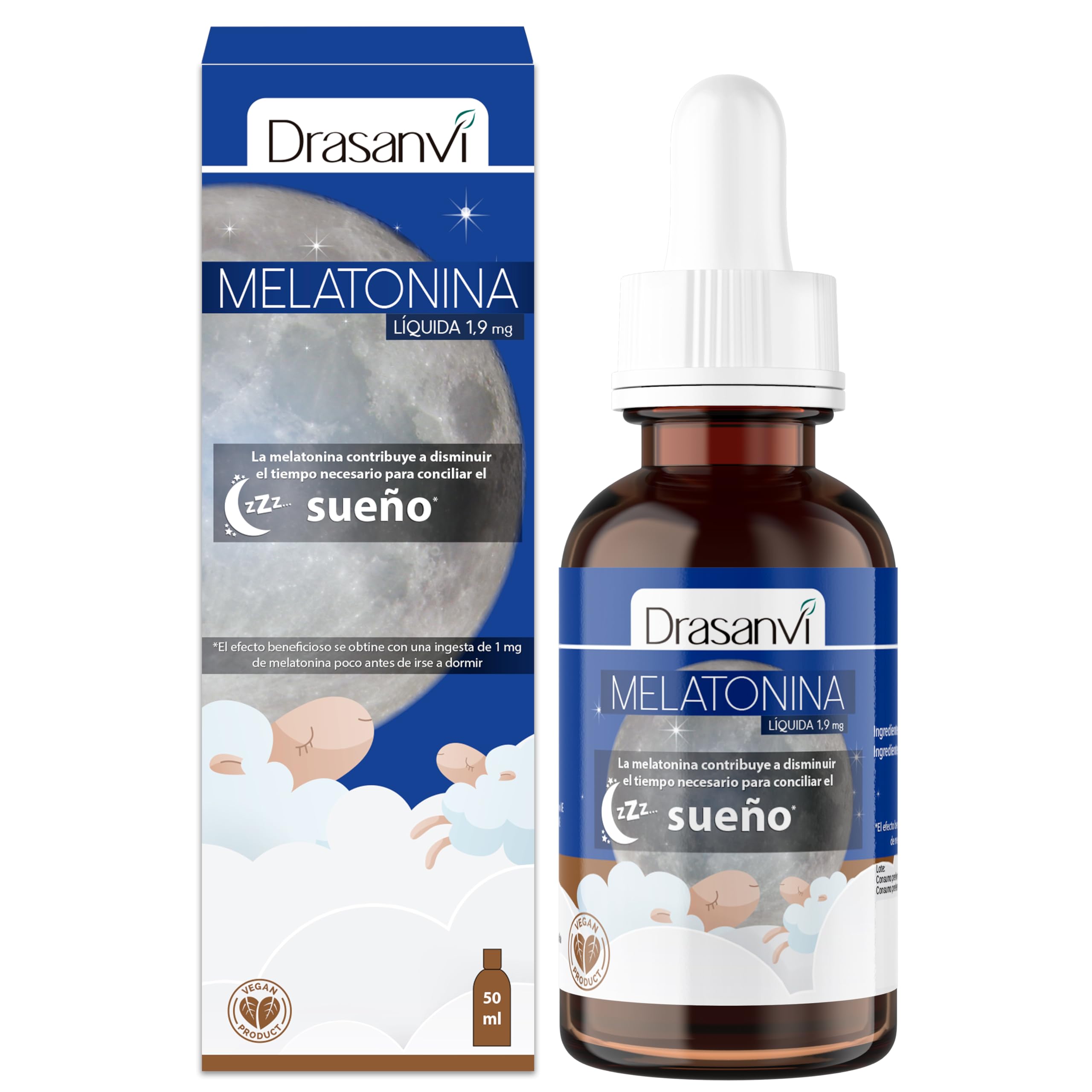 DRASANVI Melatonina Pura de 1,9 mg |Ayuda a Conciliar el Sueño| Potente Antioxidante| Ayuda en la Producción de la Hormona del Crecimiento (GH)| Rápida Absorción| Envase 50 ml= 31 Días| Sabor Limón