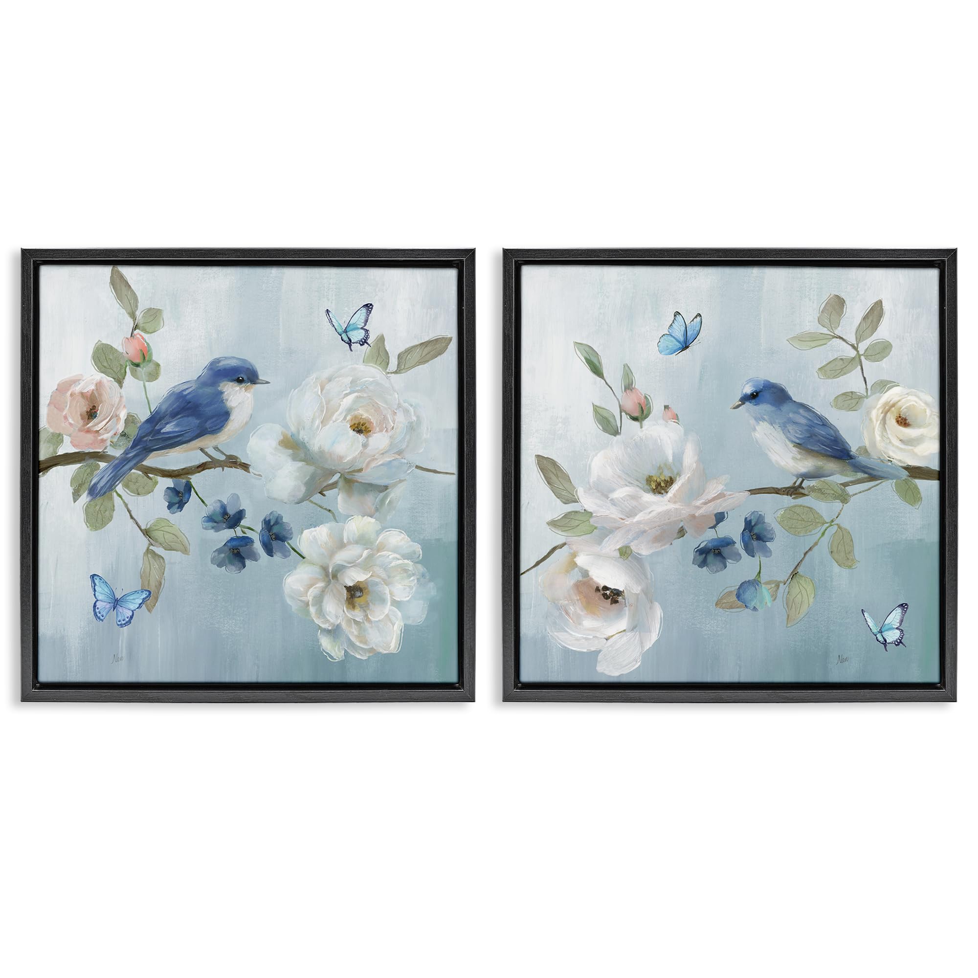Stupell Industries 'Nature's Tranquility Florals', 2pc Floating Frame Art Set 2, Black, 18 x 18 Inches, Easy to Hang and Sturdy, Made in USA, by Nan