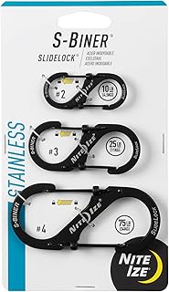 Nite Ize S-Biner SlideLock Stainless Steel Dual Locking Carabiner - S-Biner Key Holder with Locking Gate - Carabiner Organizer for Keys & Camping Accessories - Assorted Sizes, Black (3 Pack)