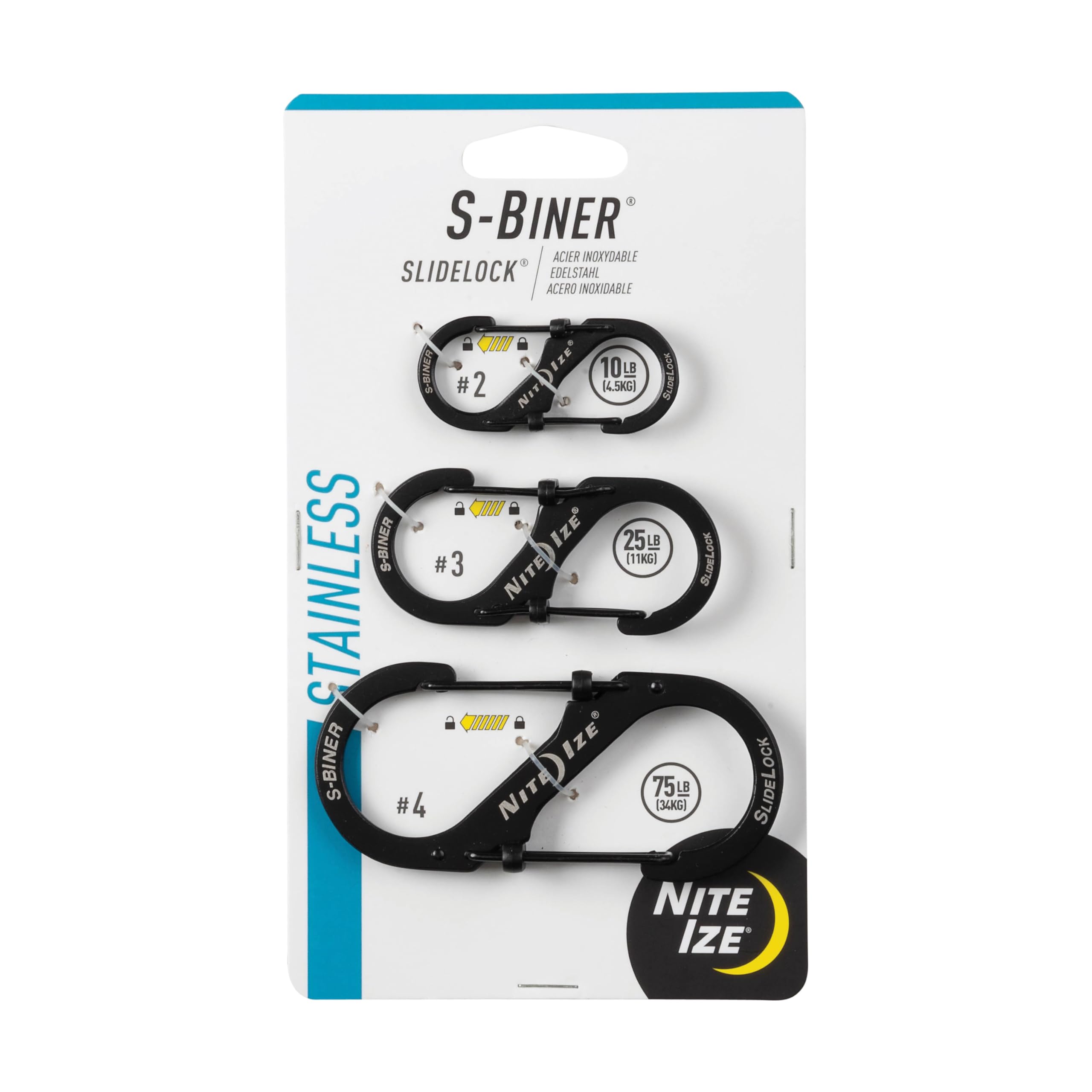 Nite Ize S-Biner SlideLock Stainless Steel Combo 3 Pack Black