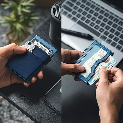 Miniatura 2 de VULKIT Billetera minimalista con ventana de identificación y bolsillo EDC con bolsillo desplegable para tarjetas de crédito y bloqueo RFID, diseño
