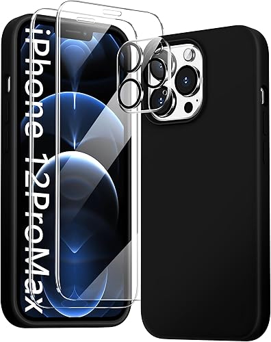 Funda 5 en 1 para iPhone 12 Pro Max de 6.7 pulgadas, con 2 protectores de pantalla + 2 protectores de lente de cámara, funda delgada de silicona