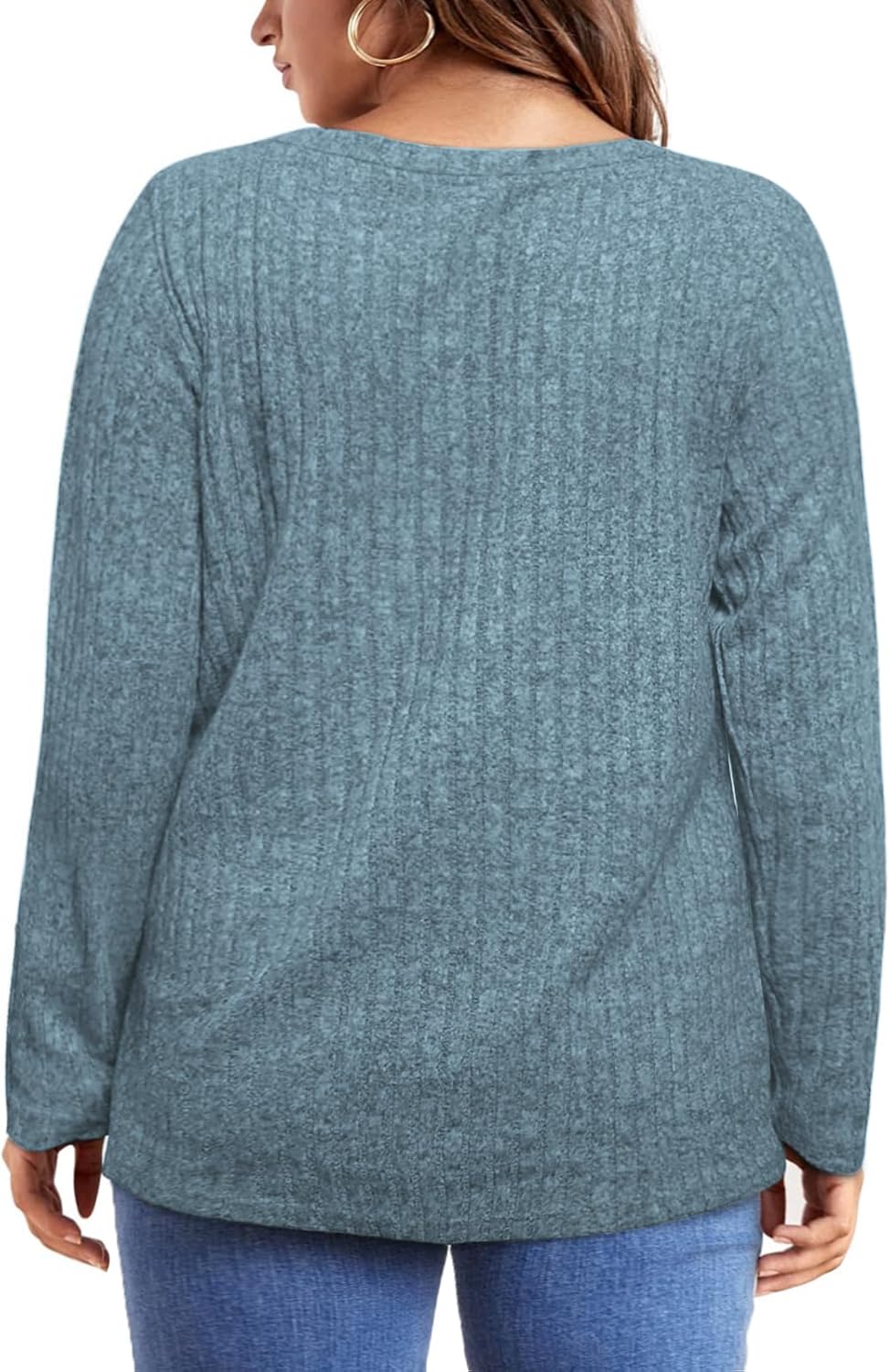 VISLILY Womens-Plus-Size-Tunic-Tops Casual Long Sleeve Crew Neck Shirts Striped Knitted Lightweight Sweaters with Cute Pocket - Image 3