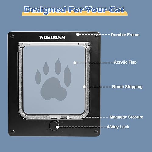 Miniatura 3 de Wordcam Puerta grande para gatos (tamaño exterior 10.7 x 9.5 pulgadas), puerta de gato robusta para puertas interiores exteriores, puerta con solapa