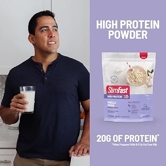 SlimFast High Protein Meal Replacement Powder, 26 Servings, Advanced Nutrition Smoothie Mix with Vitamin and Mineral Blend, Gluten Free, Vanilla Cream, 1.53 Pounds