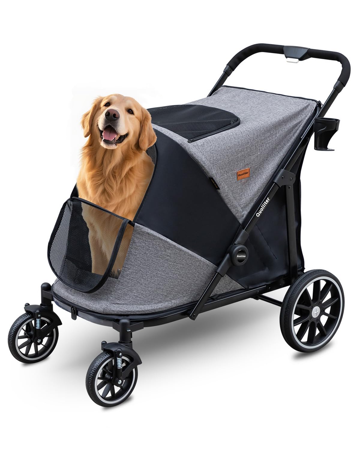 Passeggino pieghevole con un pulsante fino a 50 kg, per cani di grandi dimensioni, per 2 gatti di grandi dimensioni, ruote in gomma resistente all'usura a 360°