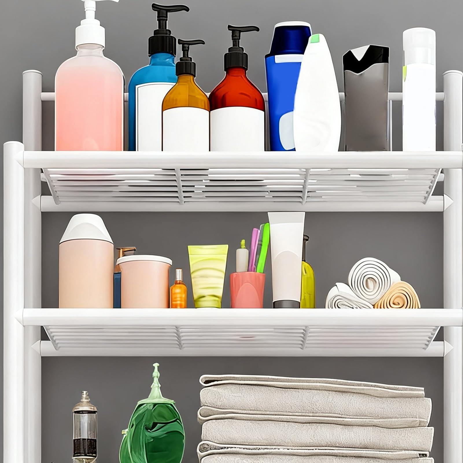 Almacenamiento sobre el inodoro: estante de metal de 3 niveles que ahorra espacio, estante organizador multifuncional para espacios pequeños, ideal para champú, toallas y albornoz en el hogar