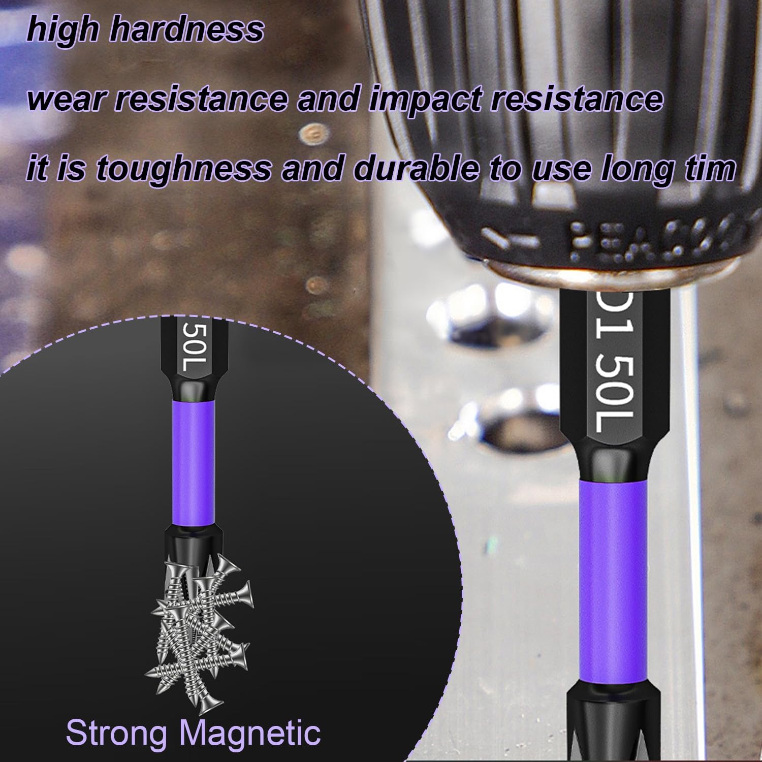 MRIUUO Magnetic Driver Bit Set, 12 Magnetic Bits, D1 Alloy Steel Impact Resistance, Long Cross Driver Bits - 1/4in Hex Shank