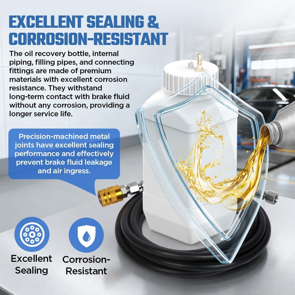 Brake Bleeder Kit Automatic 7~36PSI Electric Brake Fluid Bleeder 1.6L/min Flow Airless Vacuum Filling, Adjustable Brake Pressure Bleeder Pump with 3 Master Cylinder Adapter, Fluid Shortage Protection