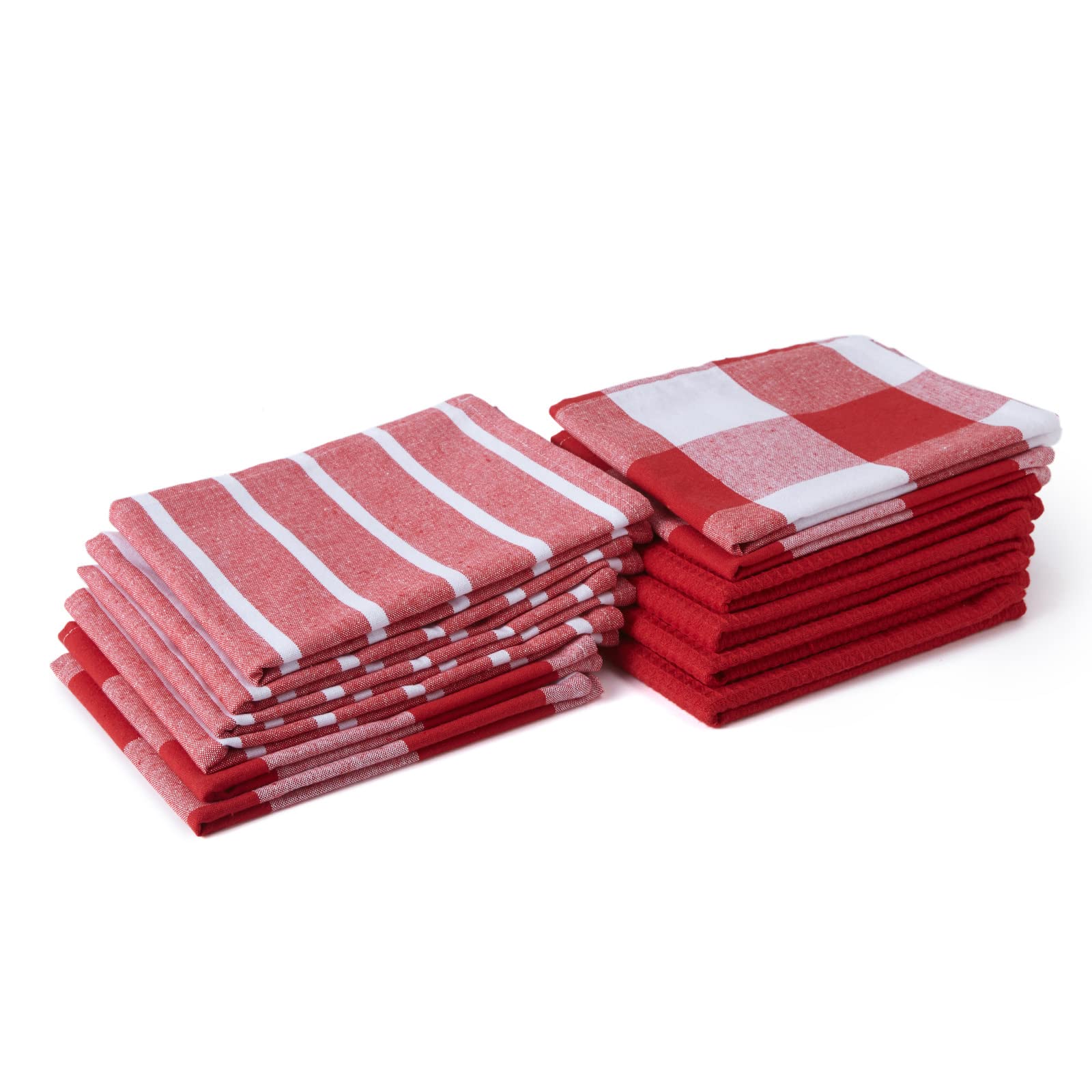 Paños de cocina de algodón rojo Encasa XO, juego de 12 toallas de tejido gofre y plano 70x45 cm