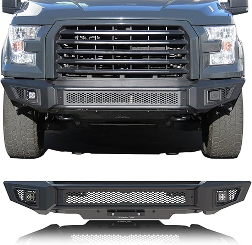 Miniatura 8 de IRONBISON Front Bumper Compatible with 2015-2017 Ford F150 (Include EcoBoost Engine Model) Truck F150 Bumper Guard Stubby Bull Bar Can Add LED Light