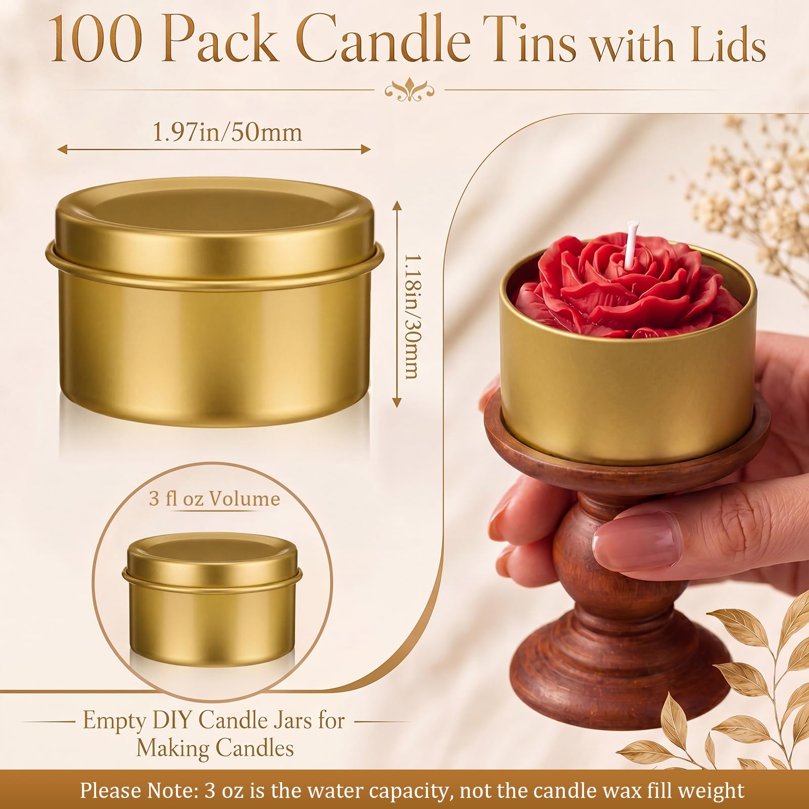Suclain 100 Stück goldene Kerzengläser für die Herstellung von Kerzen, 85 ml, leere Mini-Kerzendosen mit Deckel, hitzebeständige Weißblech-Metall-Kerzenbehälter für Bastelarbeiten, Kunst und Handwerk