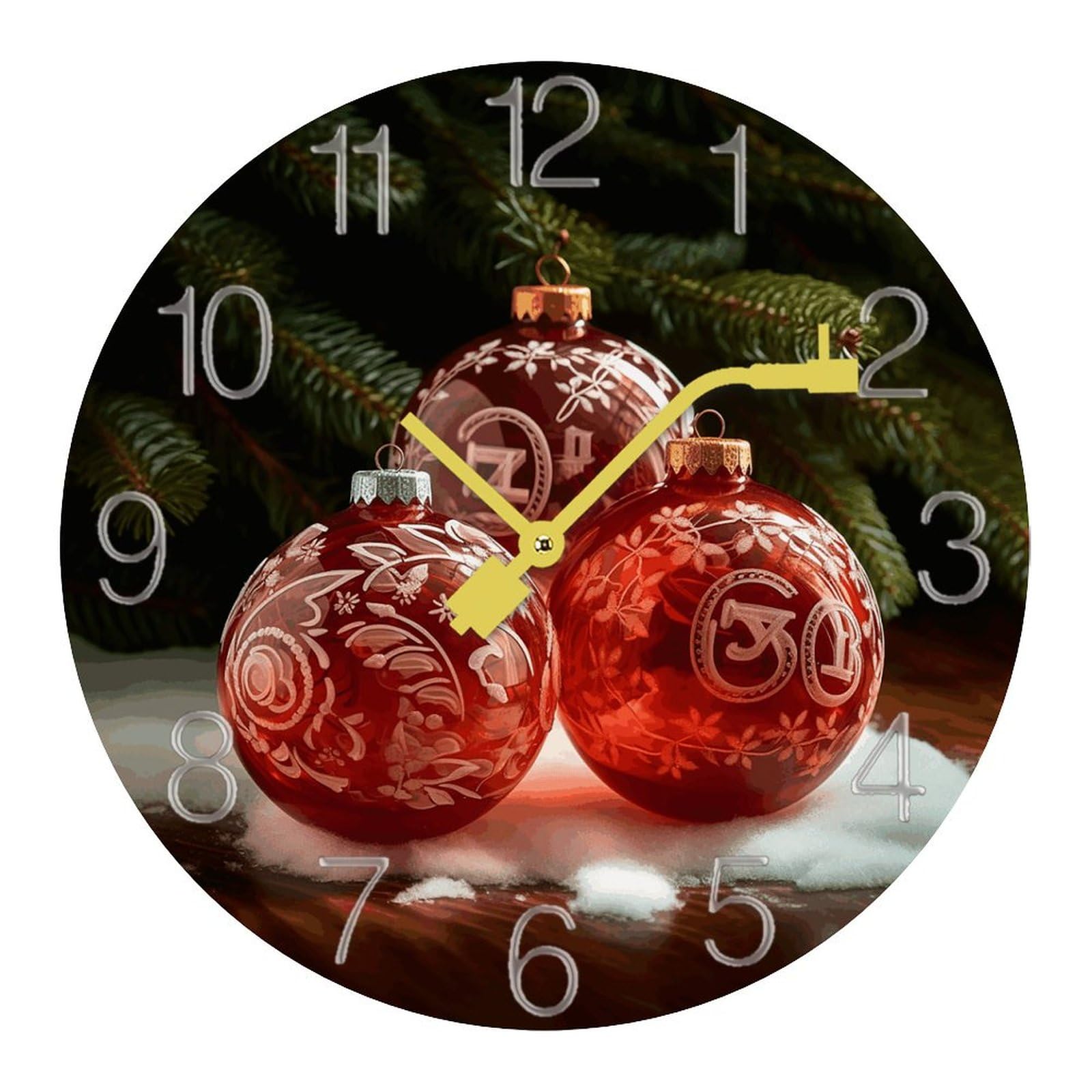 Horloge murale silencieuse rouge en verre minéral pour décoration de bureau épurée