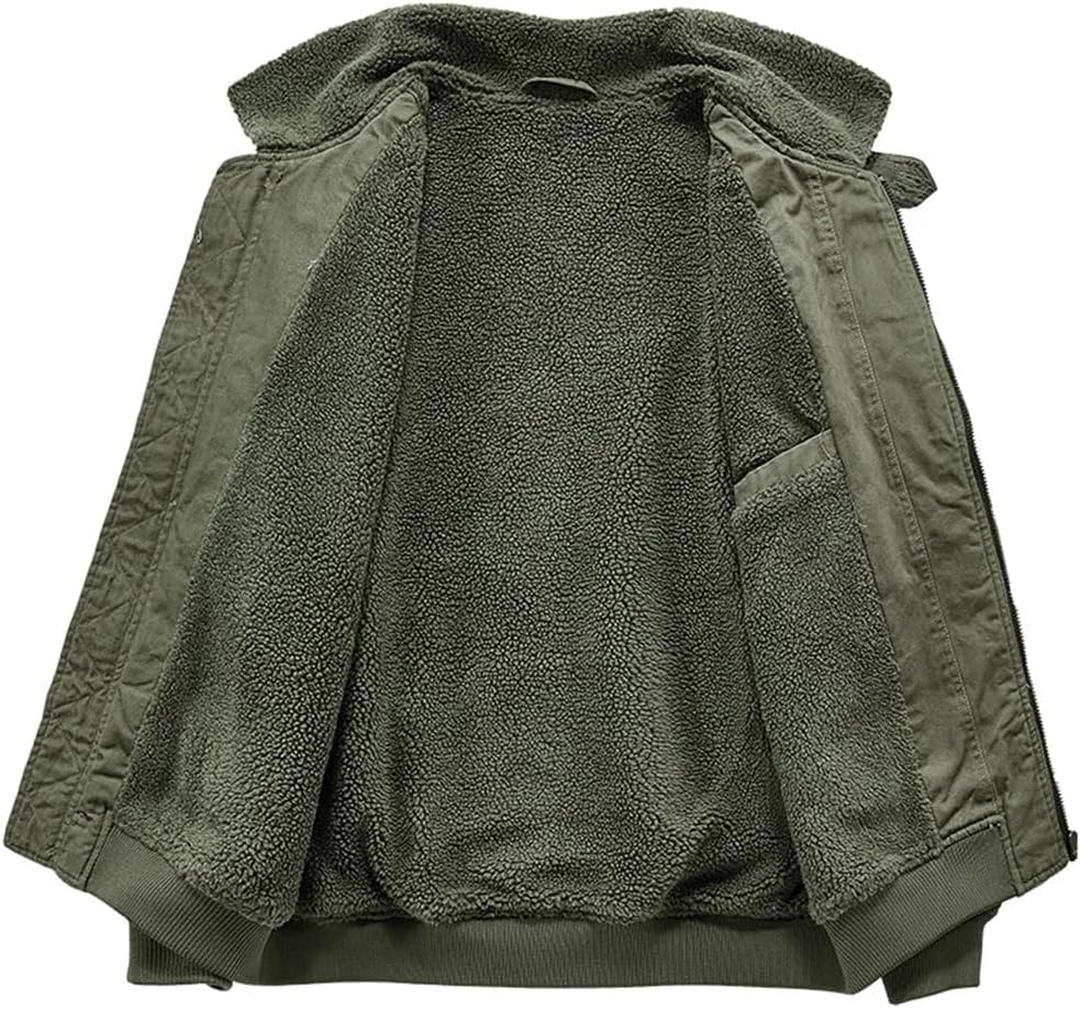 REHJJDFD Fall Winter Men Warm Fleece Warm Thick Jackets Coats Men Collar Cotton Casual Jacket Coat