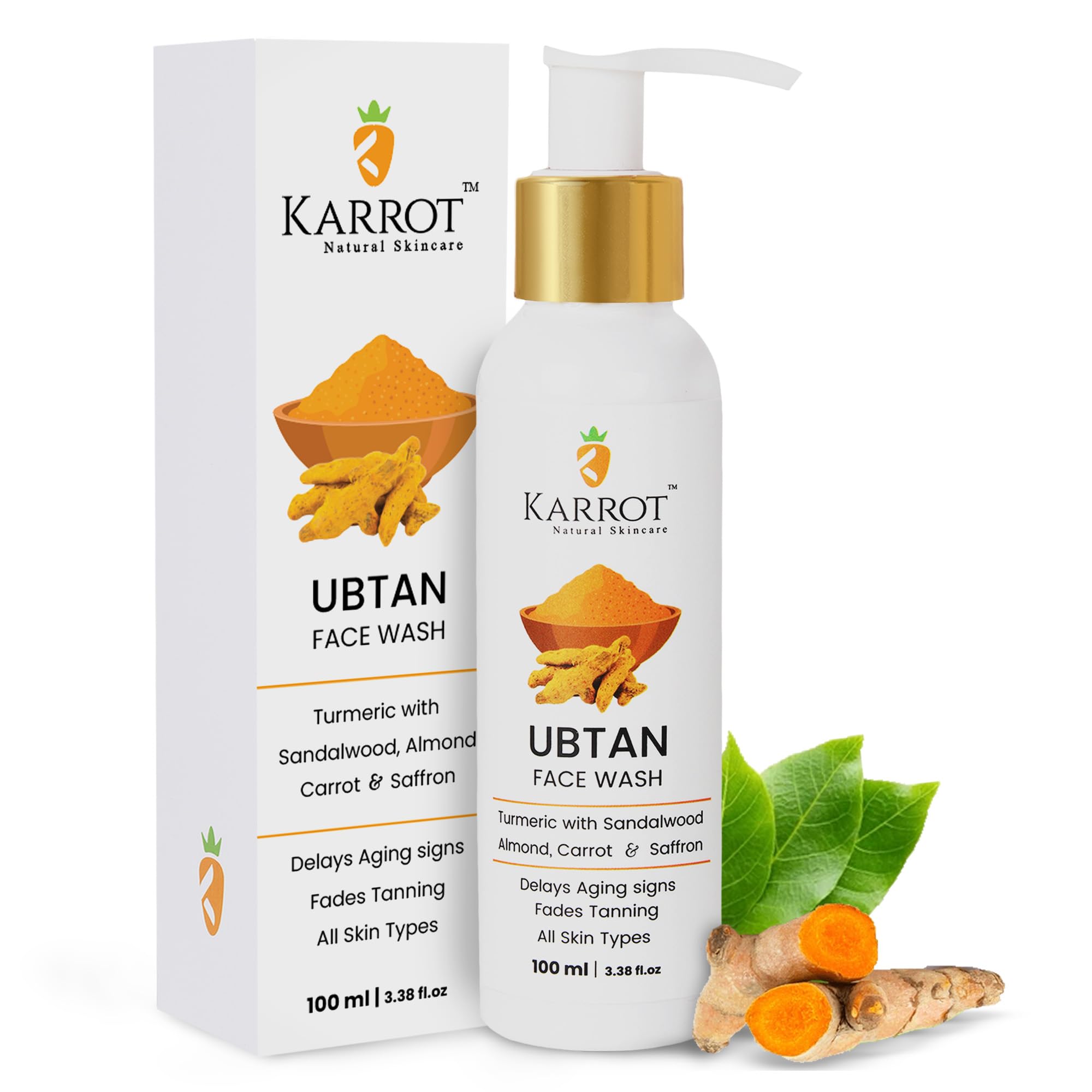 Ubtan Detan Face Wash, Fades Tanning and Promotes Youthfulness, Turmeric with Sandalwood, Almond, Carrot and Saffron, Ideal for Men and Women, 100 ml