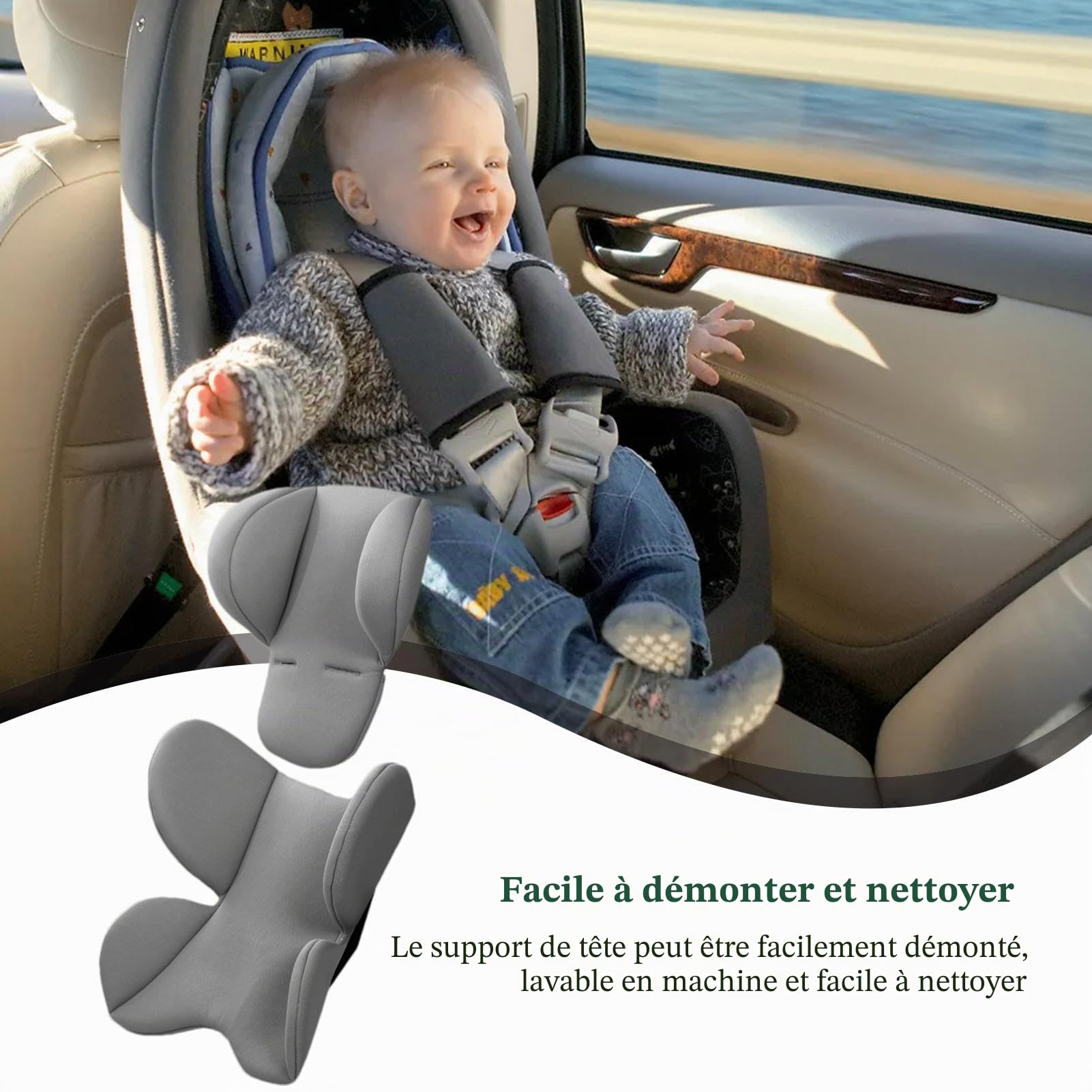 Coussin de siège auto pour bébé, coussin de siège de tête et de cou pour siège auto, poussette, landau