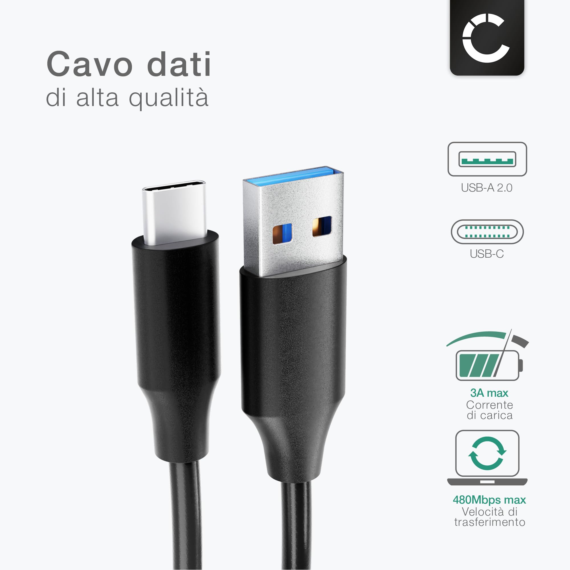 Cavo USB 2.0 compatibile con Garmin Edge 540, 1040, 1040 Solar, Explore 2, 840, inReach Mini 2, Camper 795, 1095, 895 ricarica 3A per navigatore GPS 1m nero
