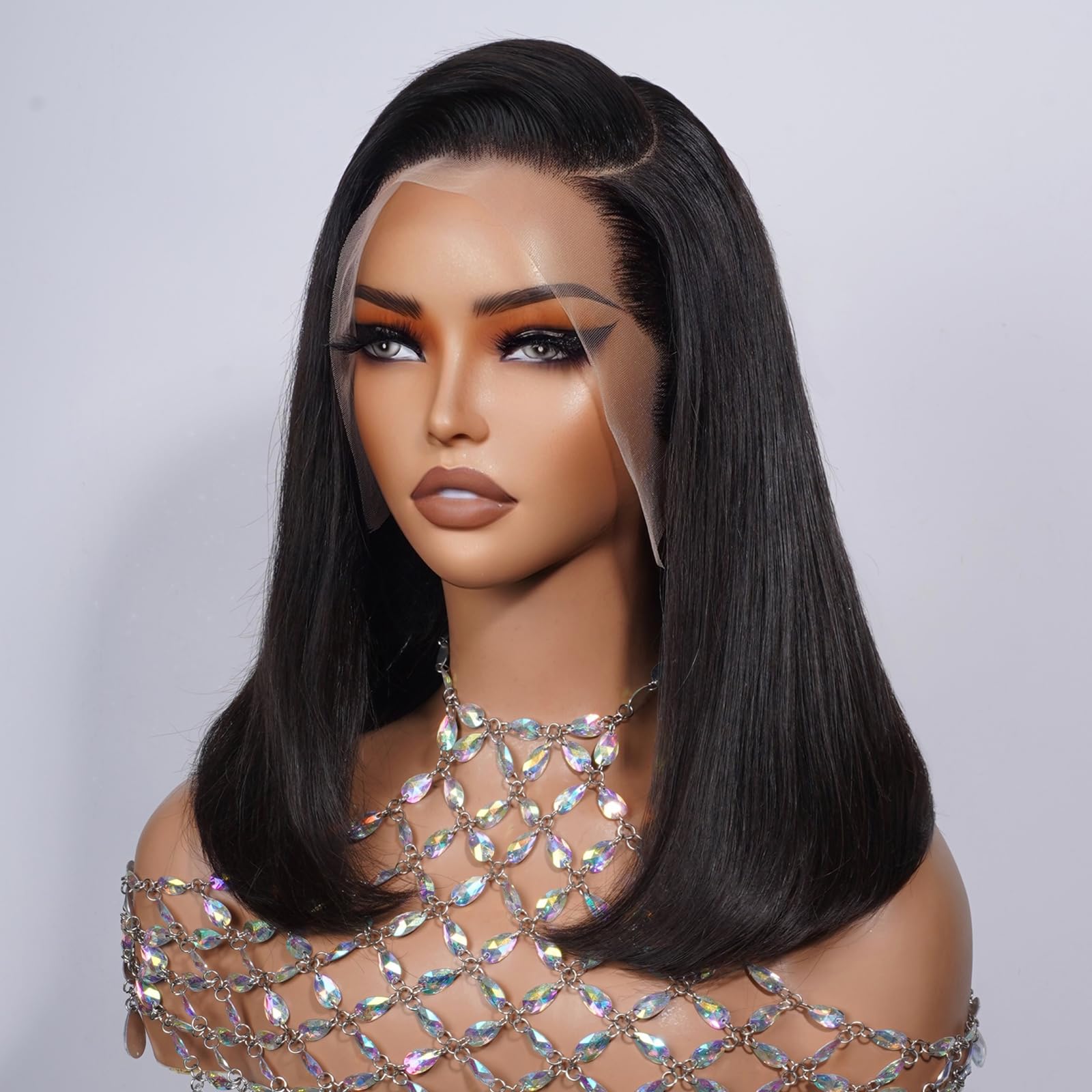 CISWER 13x4 Lace Front Wigs Human Hair Short Bob Wig Human Hair Pre Plucked Straight Natural Color Bob Wigs for Black Women Glueless 180 Density 16