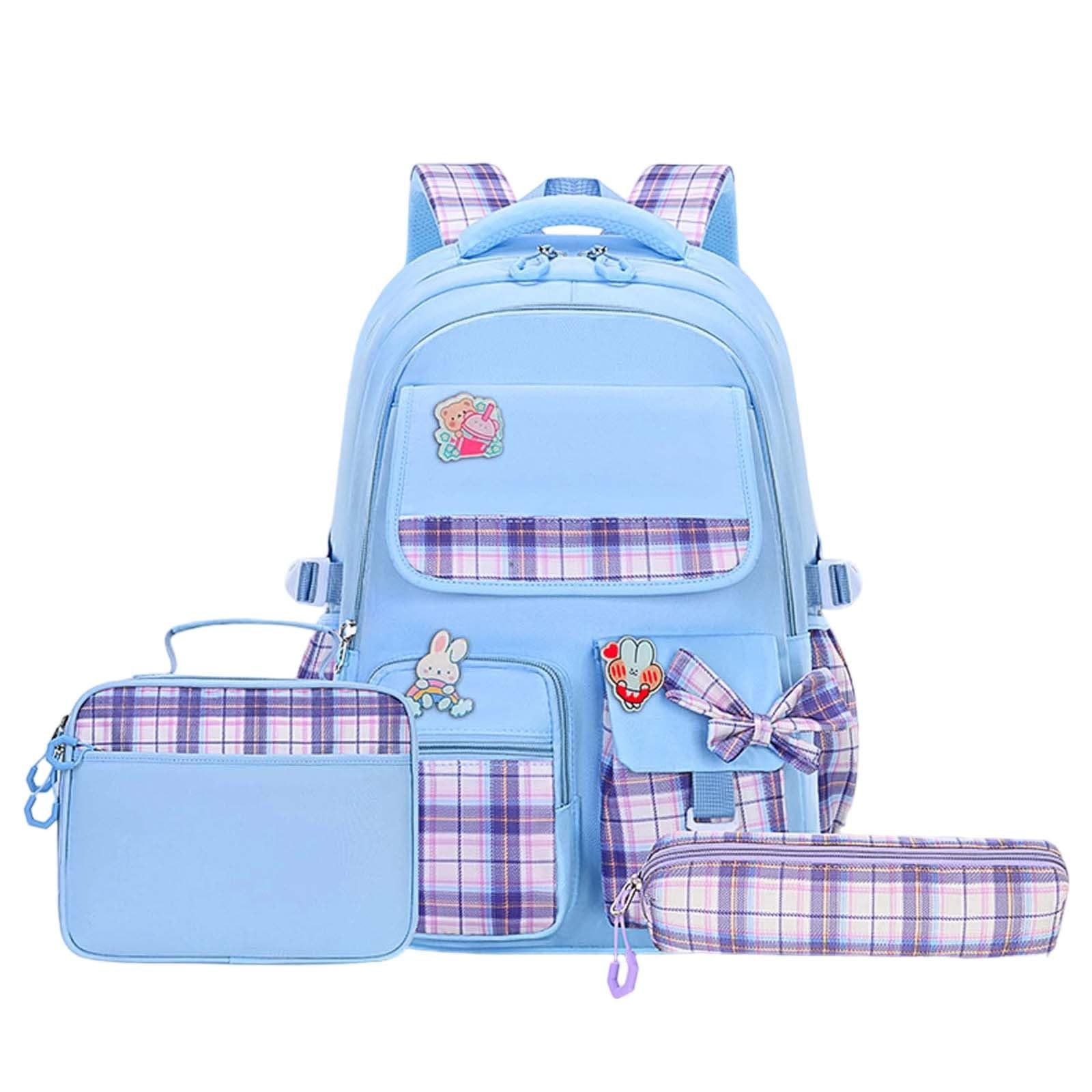 Laptop Kinderrucksack Rucksack Brustgurt Handgepäck - mit Schleife großes Fassungsvermögen leichtes Schulranzen-Set mit Lunchtasche Federtasche für die täglichen Outdoor-Aktivitäten in der Schule (Blu