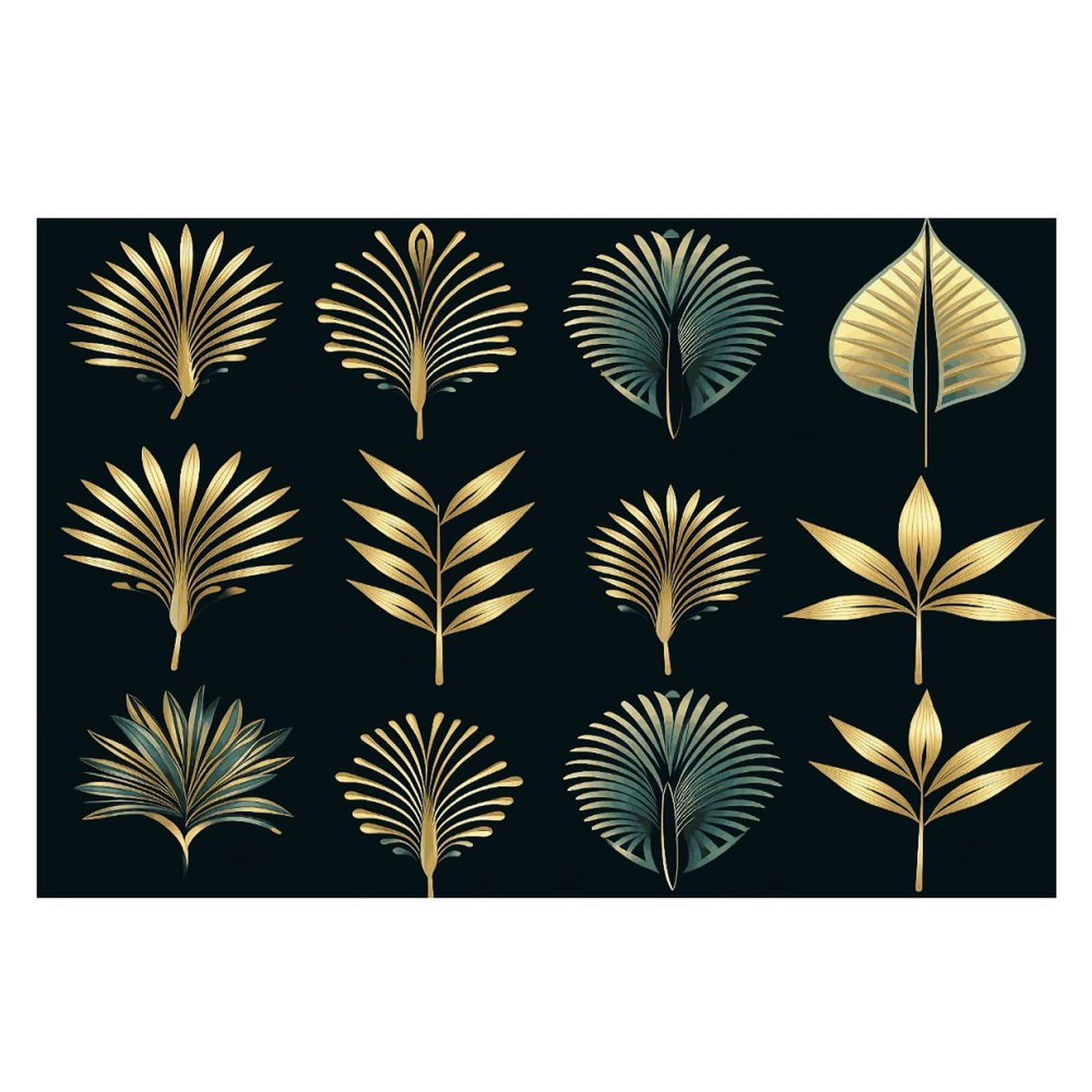 Golden Palm Leaves Placemats Wipeable Heat Resistant Table Mats Washable Flax Place Mats Elegant Cloth Non-Slip Placemat for Kitchen Dinning Party Table Decor 12 * 18 in
