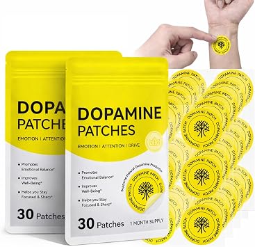 Plant-Based Dopamine Patches for Mood Support, Focus & Motivation - 60 Transdermal Patches, Vegan Formula, Skin-Friendly, Breathable Material for Daily Mental Well-Being & Emotional Balance