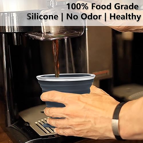 Miniatura 5 de Litoexpe Paquete de 4 vasos de viaje plegables de silicona portátiles con tapas, gris oscuro, rosa, azul marino y verde azulado, capacidad de 9.22