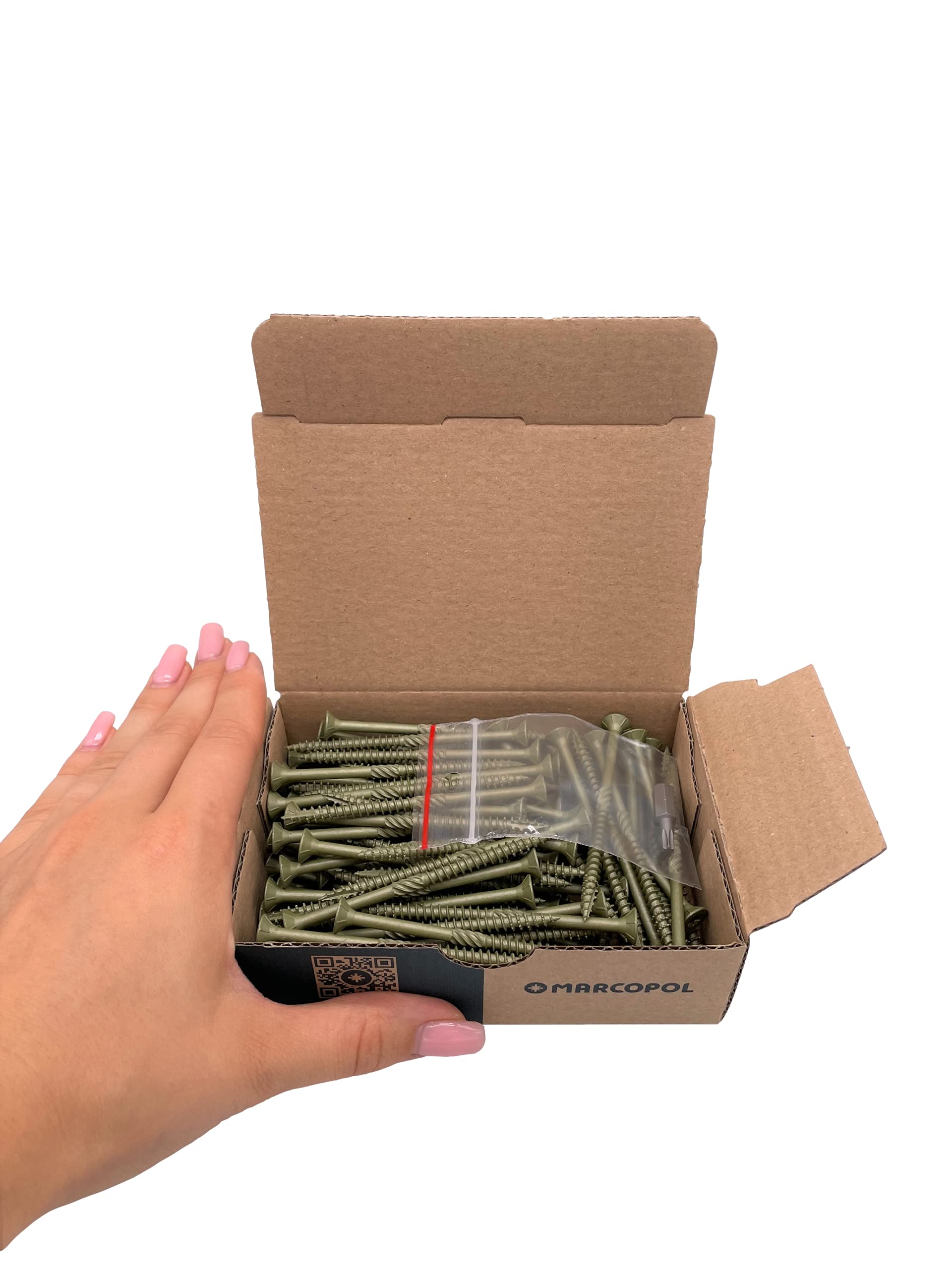 Lot De 100 Vis à Bois Marcopol – 4,0 X 60 Mm – Tête Fraisée Torx – Finition Anticorrosion Verte – Pour Extérieur, Terrasse, Cloture