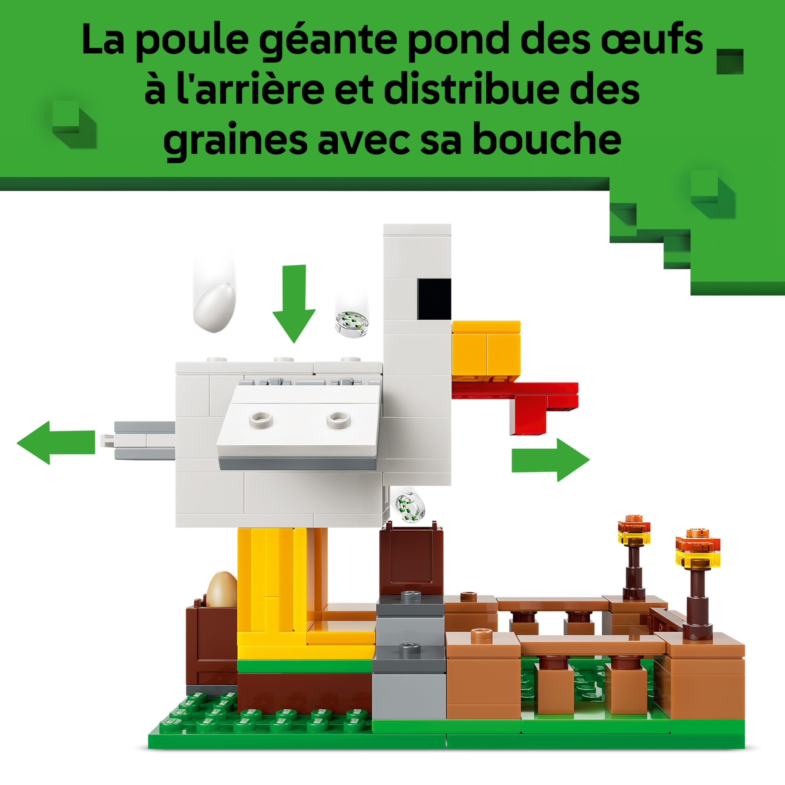LEGO Minecraft La Ferme à Poulet - Jouet de Construction avec Minifigurine de Fan de Poule, Figurines Mobs de Bébé Zombie & Renard - Cadeau Gaming pour Fille ou Garçon dès 7 Ans 21585