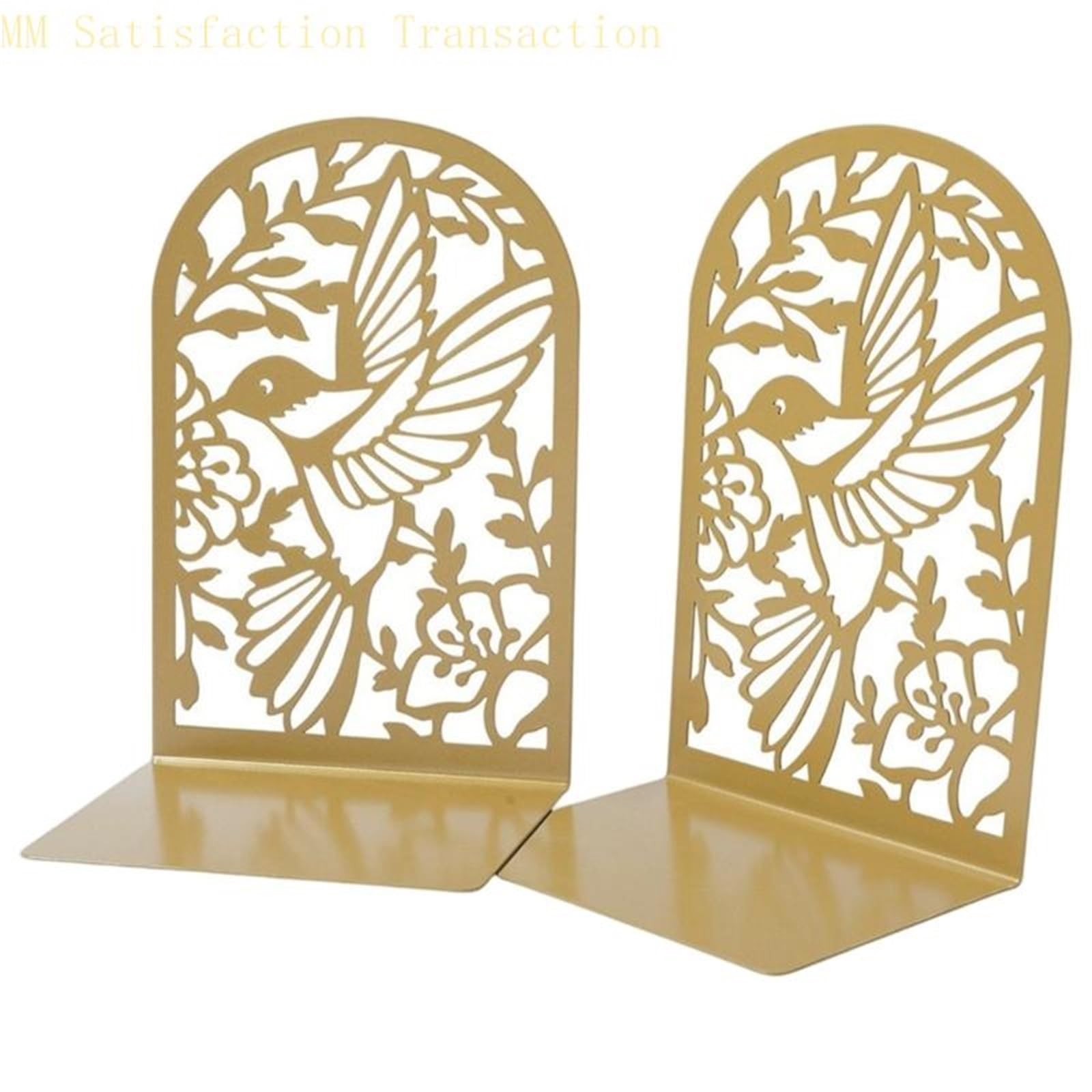 Bookends 1Pair Metal Book End For Shelves Hollowed Bird Flower Bookend Slip Resistant Stopper Office Library(Brown)