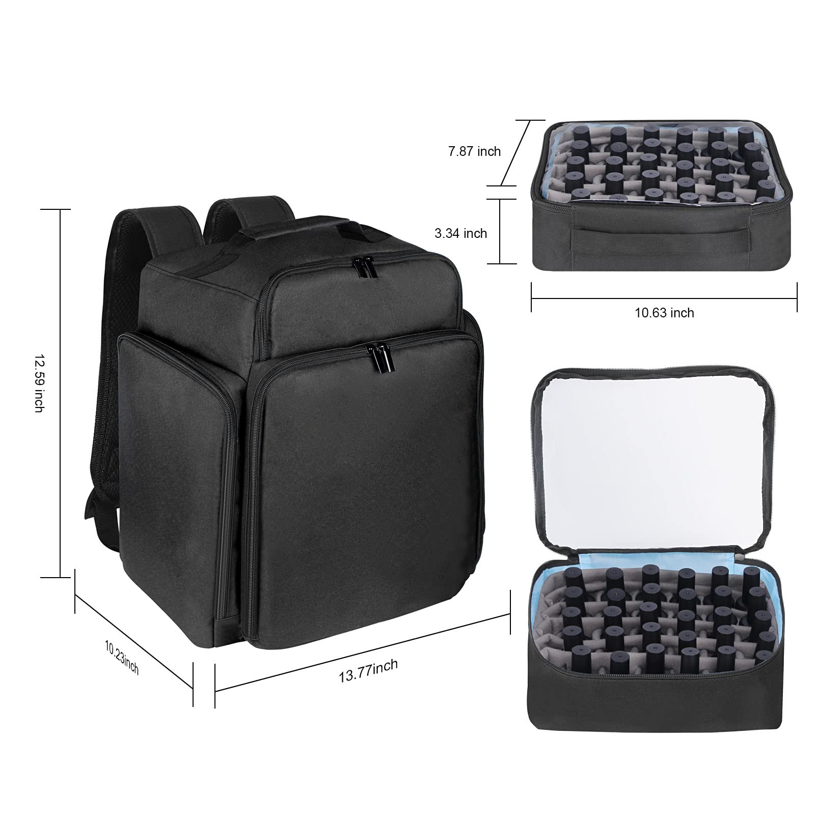 Nagellack-Organizer-Rucksack für 108 Flaschen (15 ml – 0,5 FL. oz) und eine Nagellampe, Organizer-Aufbewahrungstasche für Nagelzubehör mit 3 Nagellack-Etuis(schwarz)