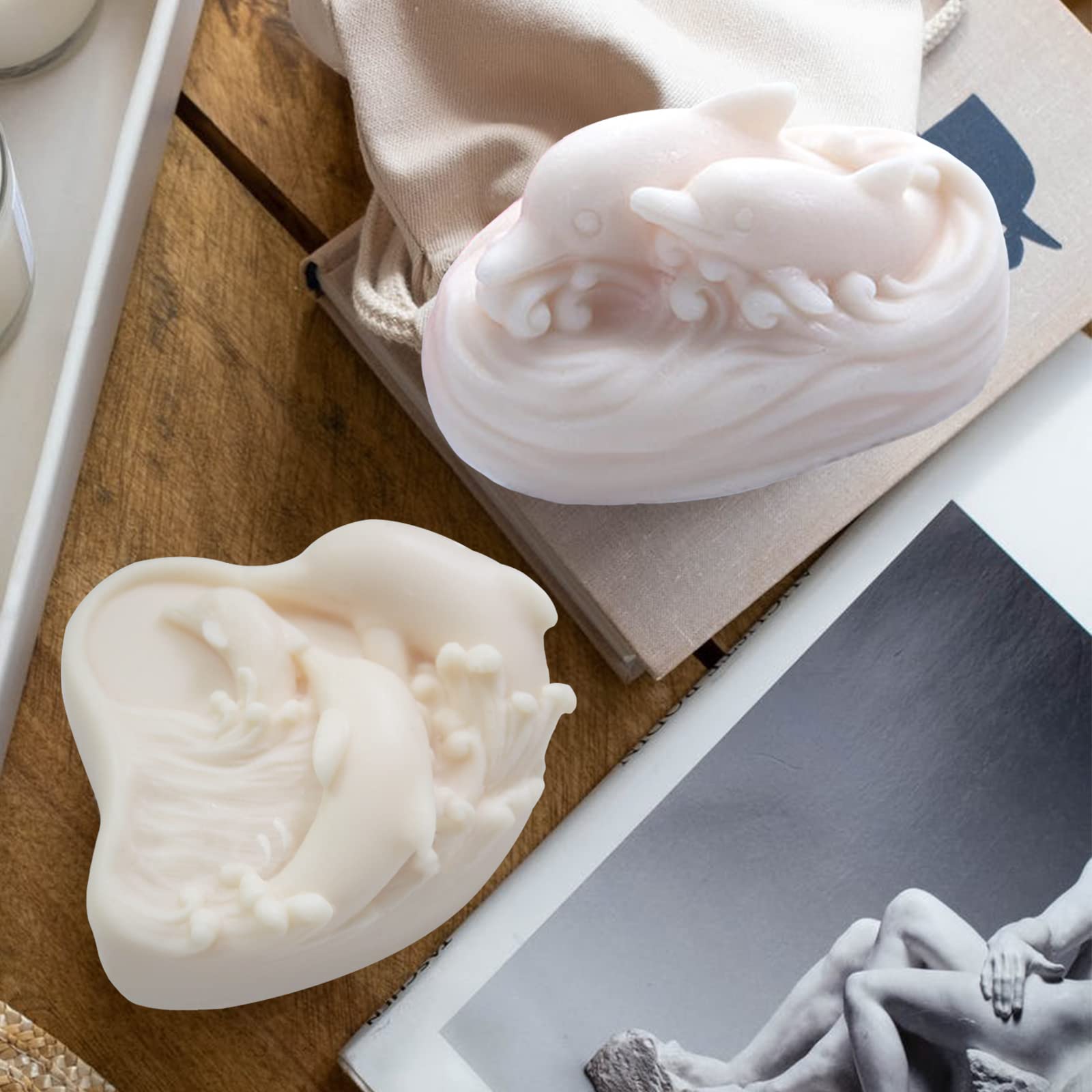 2 stampi per sapone a forma di delfino in silicone 3D a forma di delfino marino, per sapone, candele, cera, resina epossidica marina, argilla polimerica, arte artigianale, cioccolato, fondente, torta