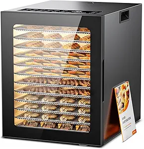 Food Dehydrator, 12 Stainless Steel Trays in 850W Electric Dehydrator Machine, 48 Hour Digital Timer and 165Β°F Temperature Control, Food Dryer for Jerky, Dog Treats, Herbs, Meat, Fruit and Veggies