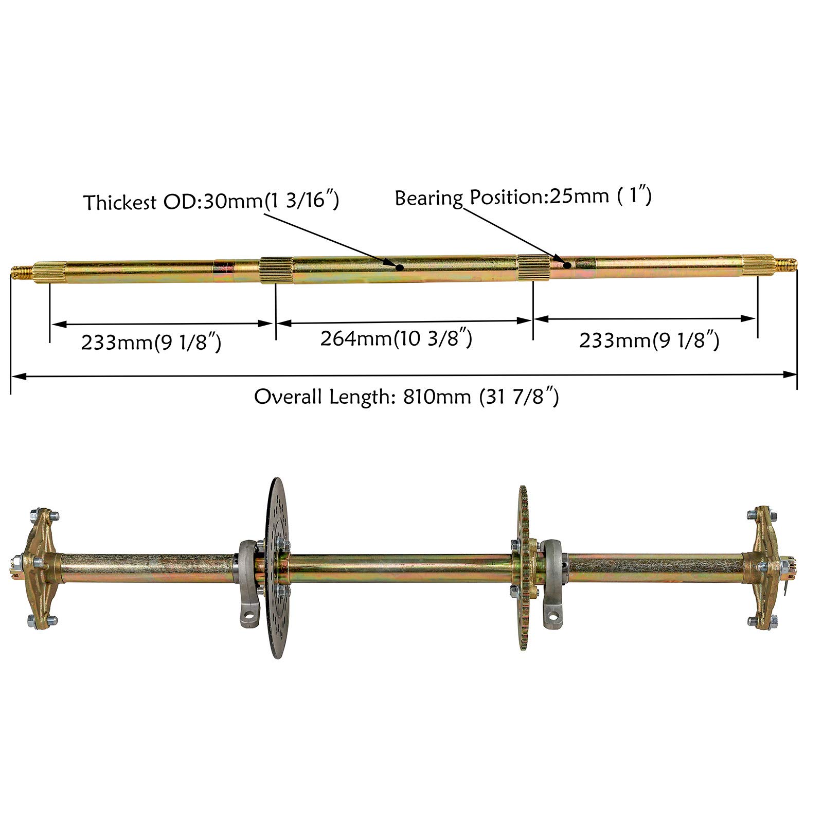 WPHMOTO 1" Steel Live Axle with 18x9.58 Tubeless Wheels Tires Rim and