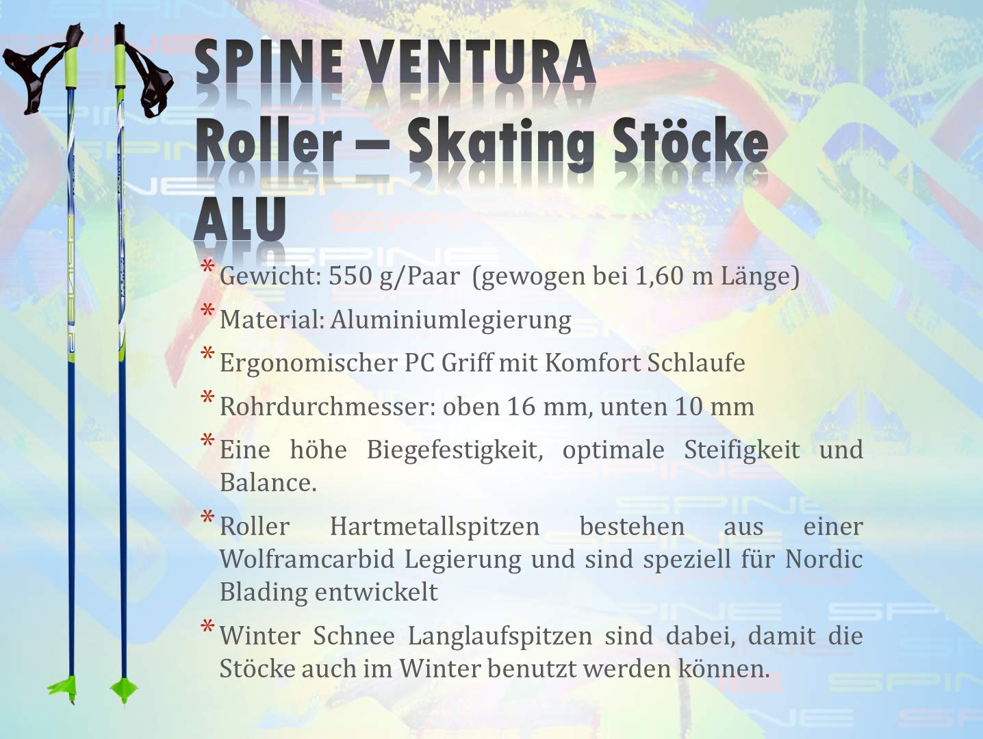Spine Ventura Skating Skike Roller Rollski Stöcke Nordic Blading Langlaufstock ALU (155)