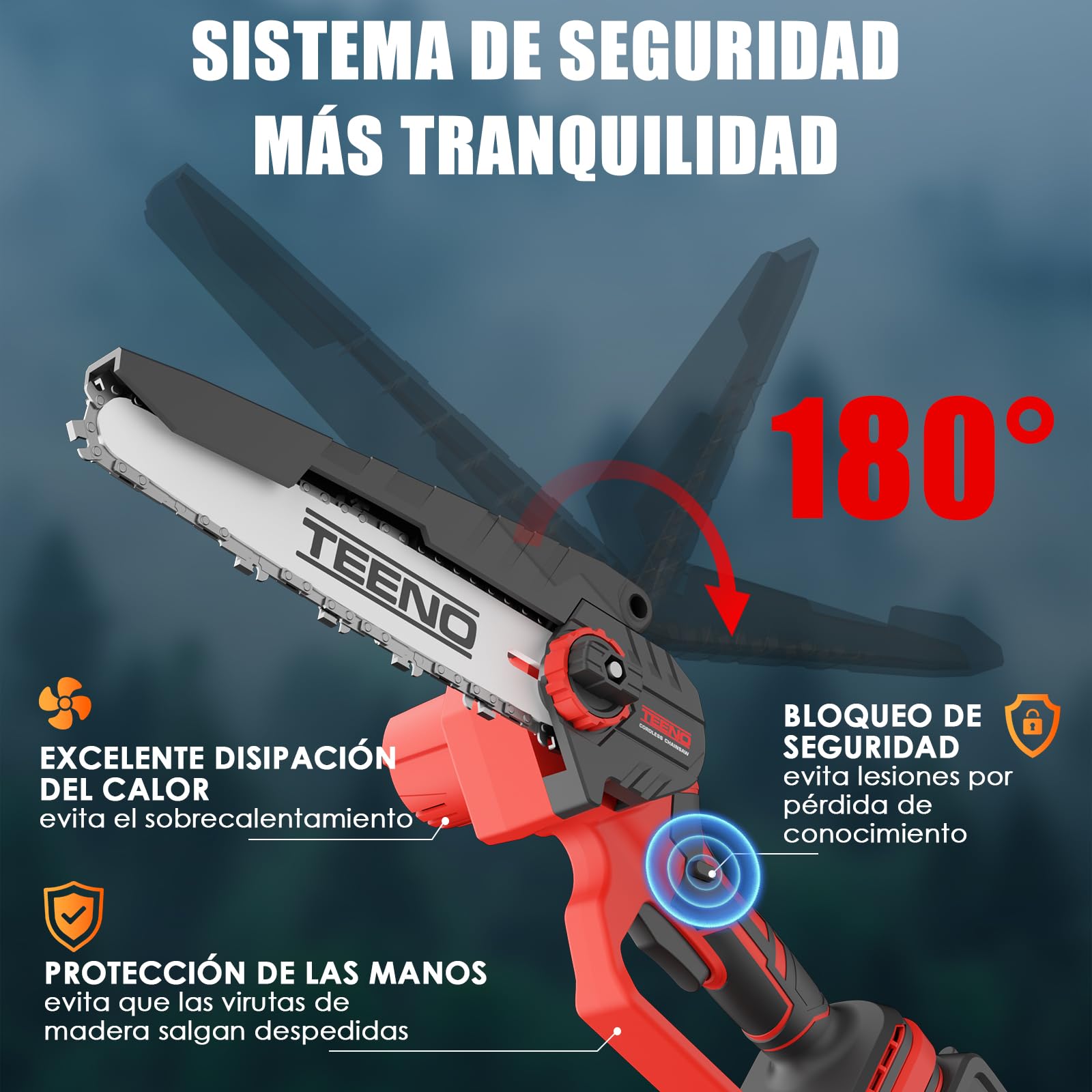 motosierra eléctrica TEENO,Sierra Electrica Podar Arboles 2 en 1, cortadora de ramas telescópica eléctrica, pértiga telescópica, 6 pulgadas, batería 2 * 4000 mAH