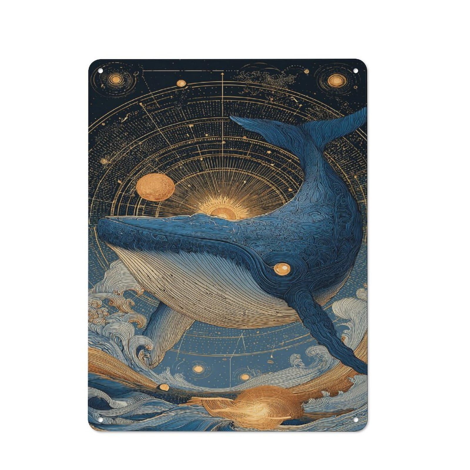 Junmoney Whale In Celestial Ocean Retro Metal Sign 40X30cm For Living Room Or Hallway, For Updating Living Room And Hallway After Moving