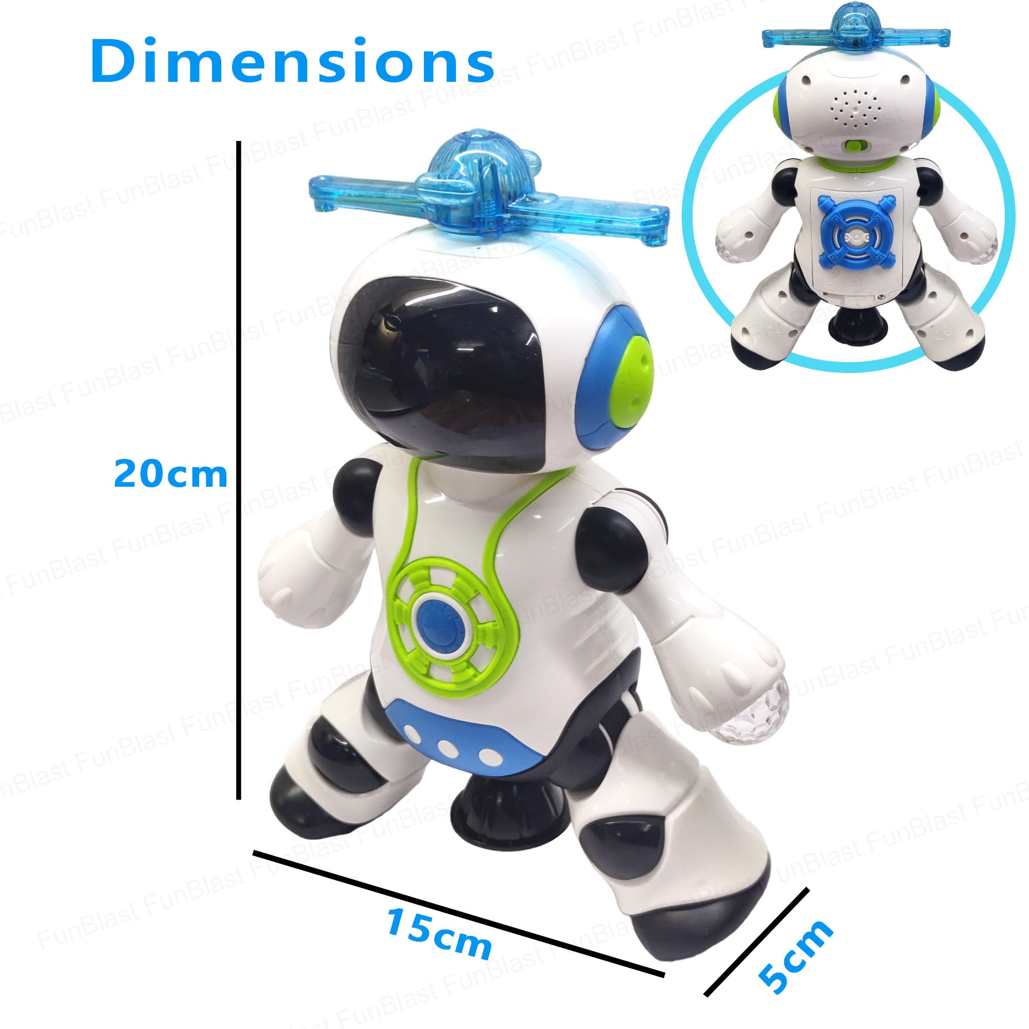 FunBlast Dancing Robot with Music, Robot for Kids with 3D Flashing Lights, 360 Degree Rotation Toy Robot for Kids -Plastic,Multi color,Pack of 1 - Image 2 thumbnail